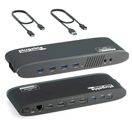 Plugable Universal Laptop Docking Station, 4K Dual Monitor, DisplayPort or HDMI, Windows Mac or ChromeOS Laptops, USB-C or USB 3.0, Adds 2 Displays, Ethernet, Audio, 6 USB Ports