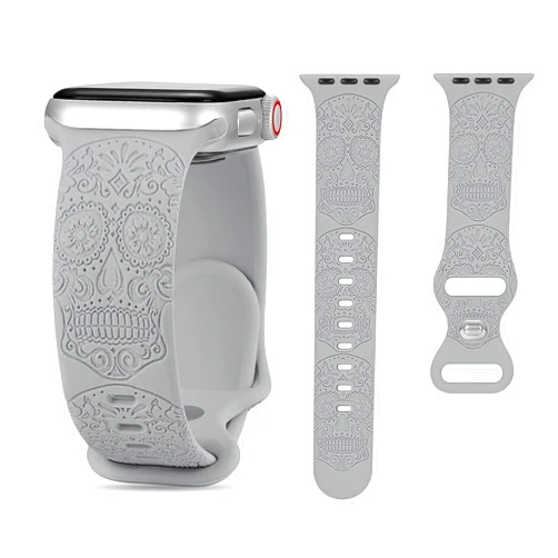 STARAMZ Sport Strap Compatible with Watch Bands 38/40/41mm 40mm 41mm, Women Soft Silicone Skull Engraved Replacement Sport Strap Wristbands for iWatch Series 7 6 5 4 3 2 1 SE
