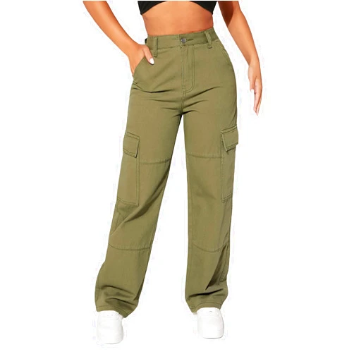 MakeMeChic Women's Cargo Jeans High Waist Flap Pocket Straight Leg Denim Pants