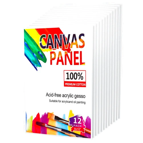 FloraSea 12 Pack 8x10 Inch Canvas Boards for Painting, Blank Canvases for Painting,Triple Primed for Oil & Acrylic Paints, 100% Cotton Canvas Panels, 3mm Thickness