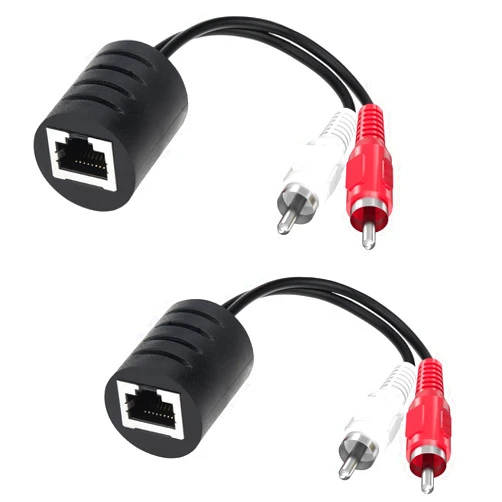 Ullnosoo Audio Balun, 2 Pack Stereo RCA to Stereo RCA Audio Extender Over Cat5 / Cat6 UIInosoo 2 RCA to RJ45 Stereo Cable