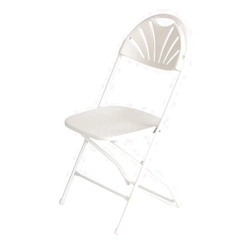 EventStable TitanPRO White Fanback Plastic Folding Chairs - Folding Dining Chairs with 18 Gauge Steel Frame - Commercial Grade Stackable Chairs for Outside, Wedding, and Events Seating - 10 Pack