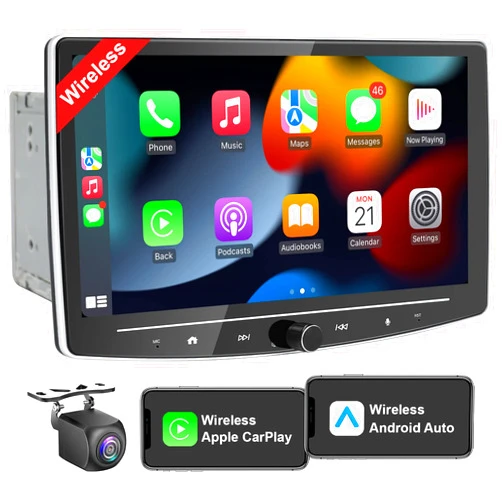BOUWOIMA 10 Inch Double Din Car Stereo Wireless Carplay & Android Auto, 8 Core 2+32G Touchscreen Android Car Radio with Live Rearview Camera,Detachable QLED Screen,Dual Bluetooth/WiFi/AM/FM/GPS,5.1 Channel