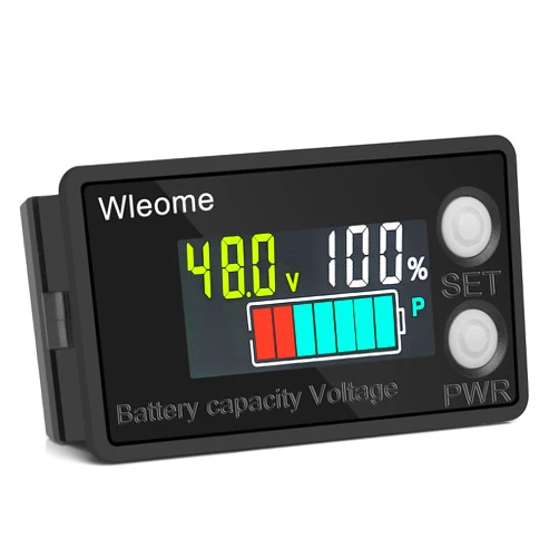 Wleome Battery Monitor, IPX7 Waterproof 8-100V Digital Battery Capacity Tester, Percentage Level Voltage Battery Capacity Switch Meter 12V 24V 48V LCD Display Marine RV Battery Power Indicator Panel