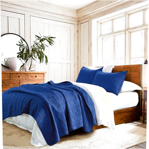 HORIMOTE HOME 100% Cotton Quilt Set Queen Size, Navy Blue Pre-Washed 3-Piece Bedspread Coverlet Set, Cozy Lightweight Stitching Bedding Cover with 2 Shams in Geometric Pattern for All Season