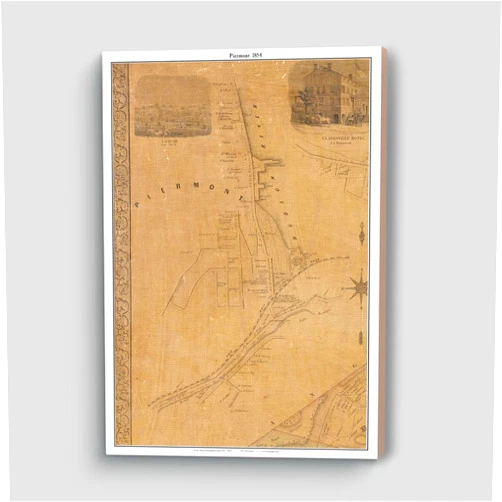 MG Global Vinage Hanging Canvas Print of Piermont Village 1854 Genealogy Rockland County New York NY | 8x12 12x18 16x24 20x30 24x36 Historical City Wall Art for Gift | Antique Rustic Home Office Decor