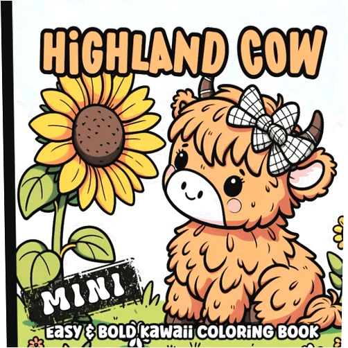 By Noah and Lucy Publishing (Author) Mini Coloring Book: Kawaii Highland Cows Coloring Pages for Adults, Teens and Kids | Bold and Easy Illustrations for Girls and Boys | 6 x 6 inches
