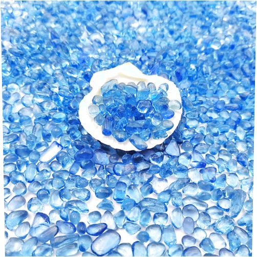Keedolla Aquarium Sea Glass Stones, 0.93LB Clear Glass Pebbles Marble Aquarium Fish Tank Rocks Gravel for Turtle Tank, Vase Fillers, Christmas Decoration - Light Blue