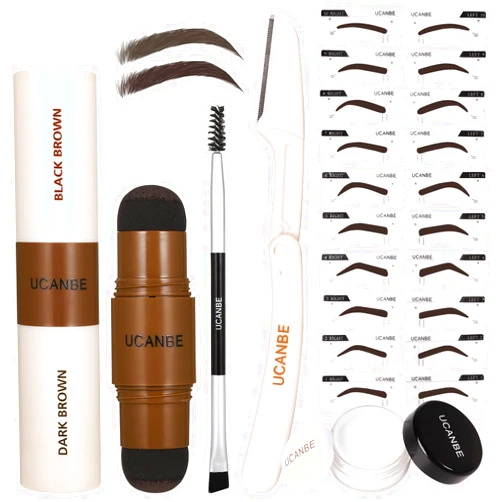 UCANBE 25PCS Eyebrow Stamp Stencil Kit With Dual-Color Eyebrow Stamp Pomade,20 Reusable Eyebrow Stencils,Finising Powder,Brush,Eyebrow Razor,Zipper Pouch,Waterproof Eye Brow Stamping and Shaping Kit04