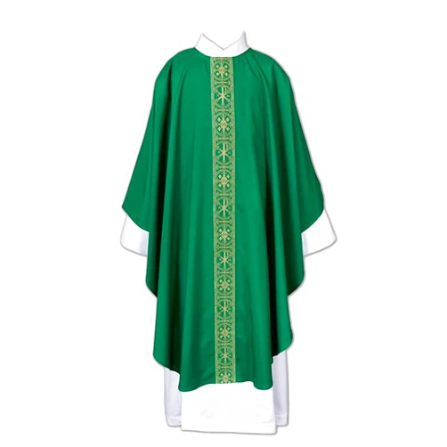 Needzo Green Embroidered Chasuble, Mass Robe for Priests, Catholic Church Supplies, One Size Fits Most, 59 x 51 Inches