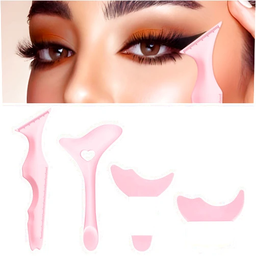 IDDFEVE 4Pcs Eyeliner Stencils, Silicone Winged Tip, Multifunctional Mascara Shield for Eyeshadow and Eyelashes, Professional &Quick Cat Eye Makeup Tool for Beginners (Pink)