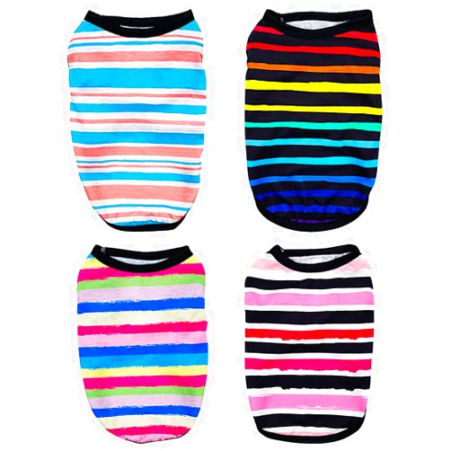 PET SHOW 4 Pack Striped Small Dog T-Shirts Soft Dog Vest Lightweight Sleeveless Cats Doggies Clothes Shirts Puppies Tank Top Tee Clothes for Small Medium Dogs (Striped, XL)