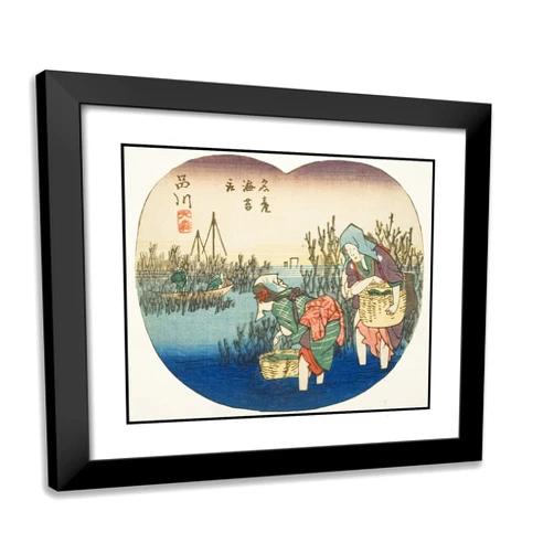 ArtDirect Utagawa Hiroshige 22x20 Black Modern Framed and Double Matted Art Print Titled Gathering Seaweed at Omori in Shinagawa (Shinagawa, Omori, meisan nori tori), section of sheet no. 1 from the s