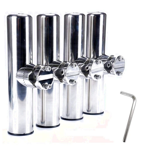 Amarine Made Boat 4pcs Fishing Rod Holder, Stainless Rail Mount Clamp on Rod Holder, Adjustable Fishing Pole Holder for Rails 7/8