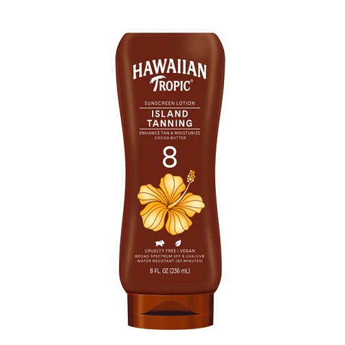 Hawaiian Tropic Island Tanning Lotion Sunscreen SPF 8, 8oz | Outdoor Tanning Lotion with SPF, SPF 8 Sunscreen, Oxybenzone Free Sunscreen, 8oz