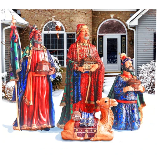 THREE KINGS GIFTS THE ORIGINAL GIFTS OF CHRISTMAS Three Wise Men with Sitting Camel - Christmas Outdoor Nativity Set, Sturdy 22 Gauge Flat Coated Metal, Colorful High Res Printing, Tall 51