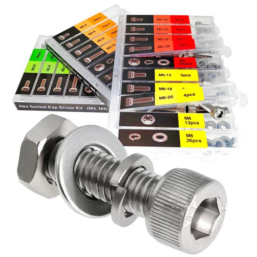 EEEEE 982pcs M2 M2.5 M3 M4 M5 M6 Hex Socket Cap Screws Head Cap Screws 304 Stainless Steel Nut Bolt Kit Screw Assortment Set with Machine Assorted Washer Small Spring Washer and Nut Set