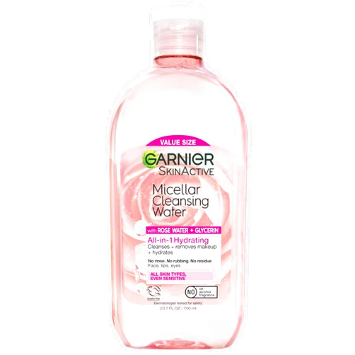 Garnier Micellar Water with Rose Water and Glycerin, Hydrating Facial Cleanser & Makeup Remover, For All Skin Types, Vegan, Cruelty Free, 23.7 Fl Oz (700mL), 1 Count