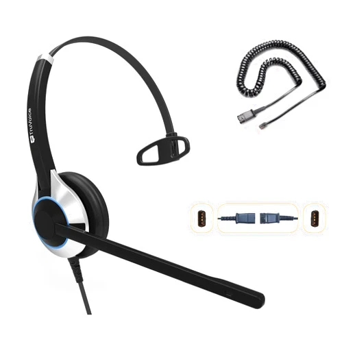 TruVoice HD-500 Office and Call Center Wired QD Headset with Noise Canceling Microphone and HD Speakers - Compatible with Mitel, Nortel, Avaya, Poly, Polycom, Shoretel, Digium, ESI, Fanvil Desk Phones