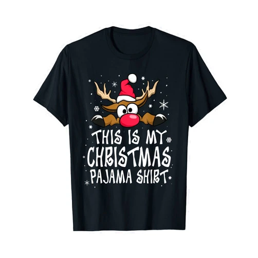 Cute Christmas Holiday Matching Pajama Gift Tees This Is My Christmas Pajama Shirt Funny Christmas Reindeer T-Shirt