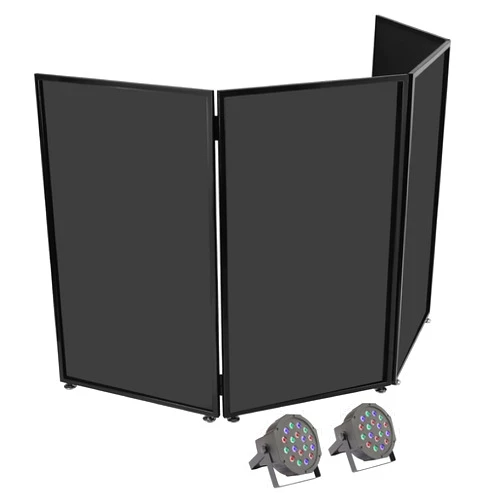 Gbonklong DJ Event Facade 4-Panel Metal Frame DJ Booth Portable Event Booth Screen with 2 Par Lights, Projector Display Scrim Booth w/Travel Bag Case for Party Disco, Bar