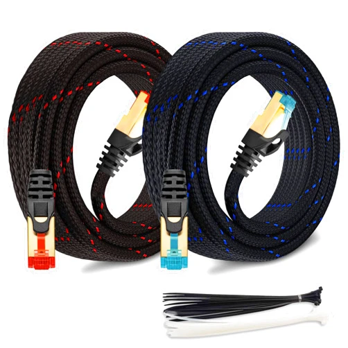 MAXLIN CABLE Cat 7 Ethernet Cable for Gaming 20ft Braided LAN Network Patch Cord Wire, High Speed Internet Cables with Clips, RJ45, 10GBPS, 600MHz for Router Modem Compatible with PS3 PS4 PS5, 2 Pack