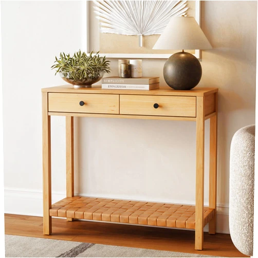 Nathan James Bohemian Farmhouse Console Wood Accent Storage Sofa Table, for Entryway, Hallway or Living Room, 1, Evelyn Natural Brown