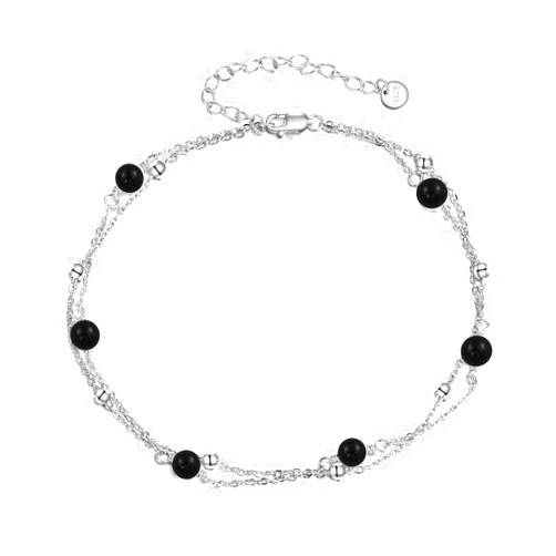 CRMAD Pearl/Moonstone/Larimar/Turquoise/Opal/Black Onyx Bracelet Anklet for Women Sterling Silver Beach Jewelry Gift for Women