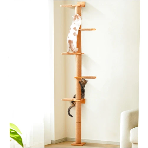 FUKUMARU Tall Cat Tree, 5 Tier Floor to Ceiling Cat Tower, Wall-Mounted Cat Scratching Post, Wild Simulation Cat Wall Shelves, Suitable for Kittens Cats Climb, Scratch, Lookout and Play