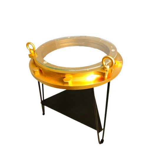 Generic DRH - Nautical Wood Ship Porthole Table - Gold Color with Black Metal Legs - Round Accent Table for Beach House and Boats - Coastal Theme - Perfect as Coffee Table and End Table