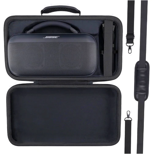 Co2CREA for Bose SoundLink Max Portable Speaker Hard Protective Case, Portable Travel Case with Shoulder Strap and Handle (Black Case) - co2CREA