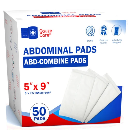 Gauze Care GauzeCare Sterile Abdominal- ABD Combine Pads| 50-Pack, 5 x 9 Inches| Extra Absorbent & Thick, Individually Wrapped Wound Dressing, First Aid Pads| Surgical-Grade, Nonstick- for Heavy Leakage, Post Op