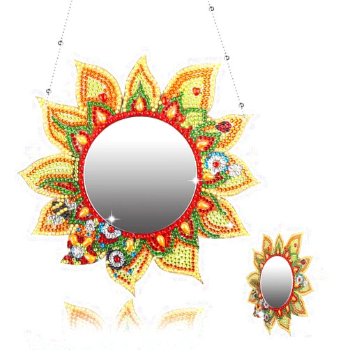 Youteer DIY Diamond Painting Mirror, 7.87inch Mandala Diamond Painting Makeup Mirror Kit for Adults Kids Diamond Art Craft Supplies Home Decor, Sunflower
