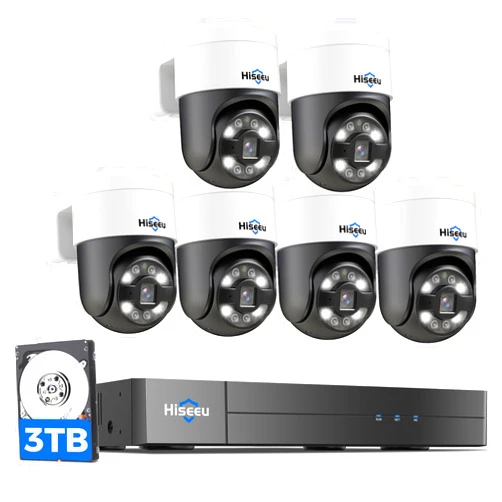 Hiseeu [300°Pan 90°Tilt+Human Tracking] Hiseeu 4K PoE PTZ Camera System,NVR Security Camera System w/6Pcs 5MP Wired Security Camera Outdoor&Indoor,2-Way Audio,Waterproof,7/24 Record for Home Surveillance