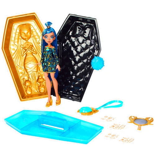 Monster High Doll & Accessories, Cleo De Nile Golden Glam Case Beauty Kit with Tattoos, Stickers & Necklace for Kids