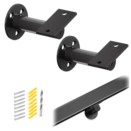 Muzata HT10 HL10 Flat Handrail Accessories 2pack Stainless Steel Adjustable Angle Flat Brackets for Staircase Stair Railing Heavy Duty Black Handrail Bracket HB02 BP4