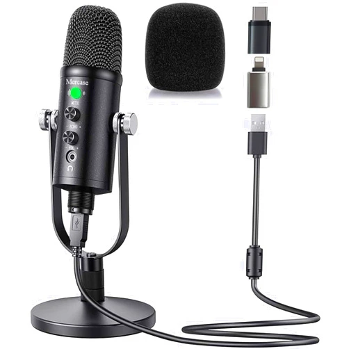 Mercase USB Microphone, Condenser Microphone for Mac,Computer, Phone,PS4 and PS5, with Mute Button,Plug & Play,Cardioid Pickup,Volume Control for Podcast, Recording, Sing, ASMR