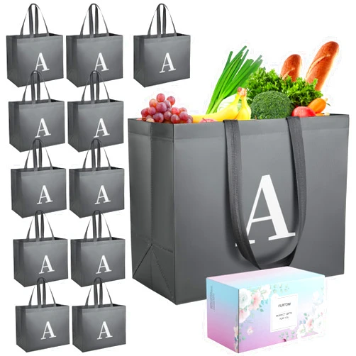 FURTOM Reusable Grocery Bag Bulk 12 Pack - Large Reusable Grocery Bags Heavy Duty, Foldable Shopping Tote Bag for Shopping Groceries Kitchen, Personalized Shopping Bag Gifts Box A