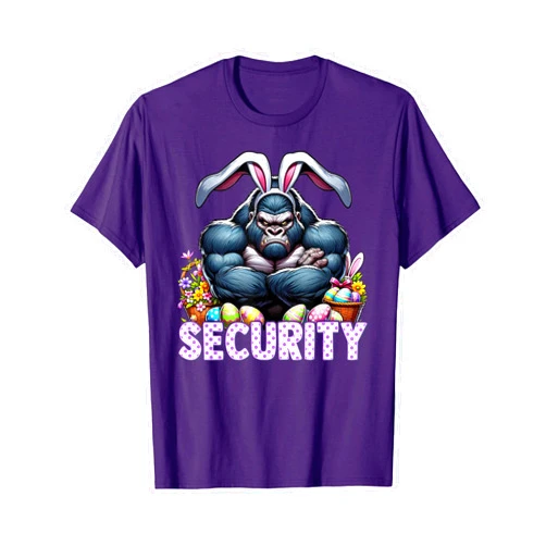 Easter Egg Hunt Protection Co Funny Easter Egg Hunt Security Gorilla with Bunny Ears T-Shirt