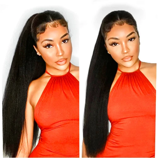 WIGNEE Kinky Straight Ponytail Wrap Around Long Ponytail Extension Natural Black Yaki Ponytail Extension for Black Women Pony Tails Hair Extensions (Natural Black, 22 Inches)
