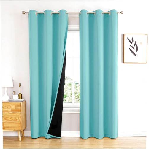 ChrisDowa 100% Blackout Curtains 84 inch Long for Bedroom with Black Liner, 2 Thick Layers Total Blackout Thermal Insulated Grommet Window Curtains 2 Panels Set (Aqua, 42 x 84 Inch)