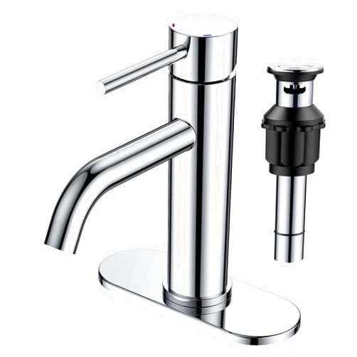 FORIOUS Single Hole Bathroom Faucets 1 Handle, Chrome Bathroom Sink Faucet with Metal Pop up Drain and Supply Hose, Suitable for Vanity Lavatory Restroom Remodel