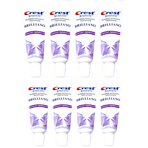 Crest 3D White Brilliance Toothpaste, Vibrant Peppermint, Travel Size 0.85 oz (24g) - Pack of 8