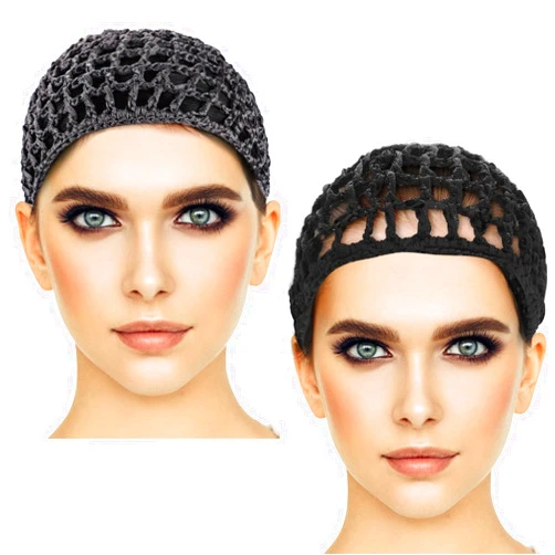 Etercycle 2 Pieces Mesh Crochet Hair Net Snoods, Soft Rayon Knit Crochet Hairnet Hair Cover Crocheted Sleep Cap for Women