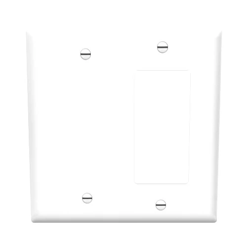 ENERLITES Combination Decorator Rocker/Blank Outlet Wall Plate, Standard Size, 2-Gang 4.50 inch x 4.57 inch Light Switch Cover, Polycarbonate Thermoplastic, UL Listed, 880131-W, White