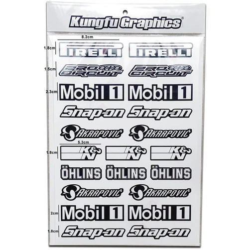 Kungfu Graphics Motocross Sponsor Logos Racing Sticker Sheet Universal (7.2 x 10.2 inch), Black White