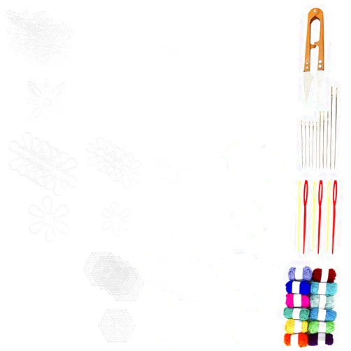 Aulufft Mesh Plastic Canvas Kit, 60 Pieces 6 Shapes Blank Clear Plastic Canvas Embroidery Plastic Canvas Craft Knit Tools with 12 Colors Yarn