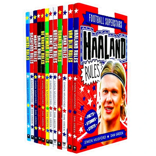 Simon Mugford,Dan Green Football Superstars 12 Books Collection Rules Mega Pack Set By Simon Mugford & Dan Green(Fact,Stories & Starts)(Rolando, Neymar, Messi, Kane, Mbappé, Rashford, Haaland & More)