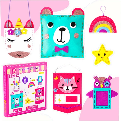 R RUCKERCO Sewing Kit for Kids Children's Arts and Crafts Sewing Kits 6 Pcs Stuffed Animals and Pillows DIY Sewing Kit for Kids, Toys for Ages 5-9 Girls Fashion Gift Arts and Crafts