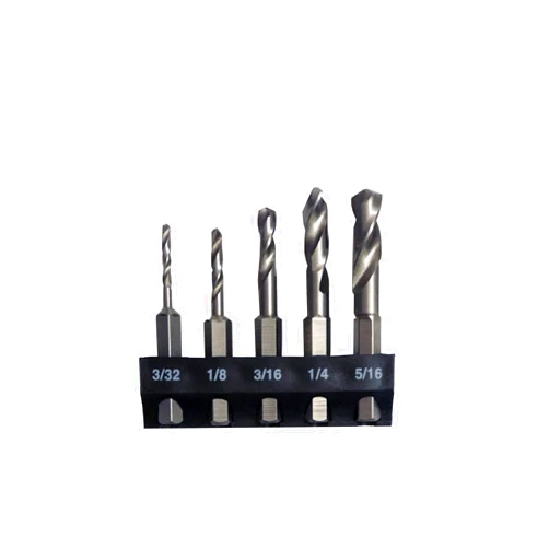 Milescraft 2320 5pc Stubby Bit Set- 5pc. HSS Stubby Drill Bits with 1/4-Inch Quick Change Hex Shank (3/32in, 1/8in, 3/16in, 1/4in, 5/16in) - Drill Bit Holder Included
